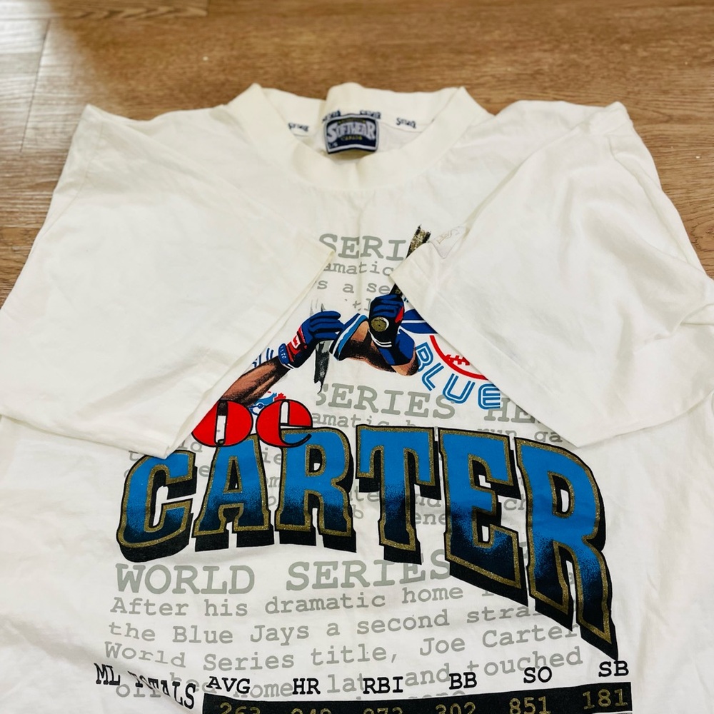 VTG 1990s Toronto Blue Jays Joe Carter pre owned graphic t shirt World Series - Picture 11 of 14